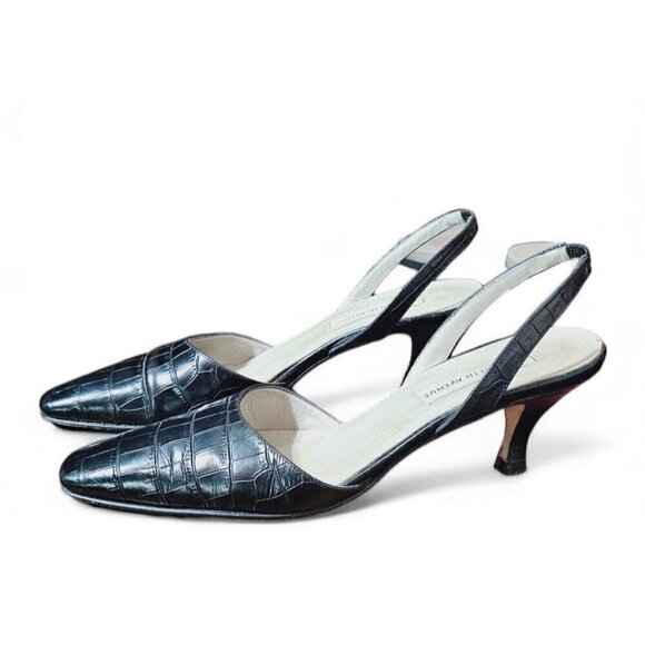 SAKS FIFTH AVENUE black leather square toe slingback 2.5" low heels size 8B - Picture 11 of 15